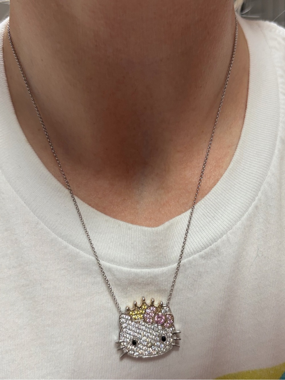 Y2K Hello Kitty Sanrio 925 gold plated Diamonique pendant Necklace Rare